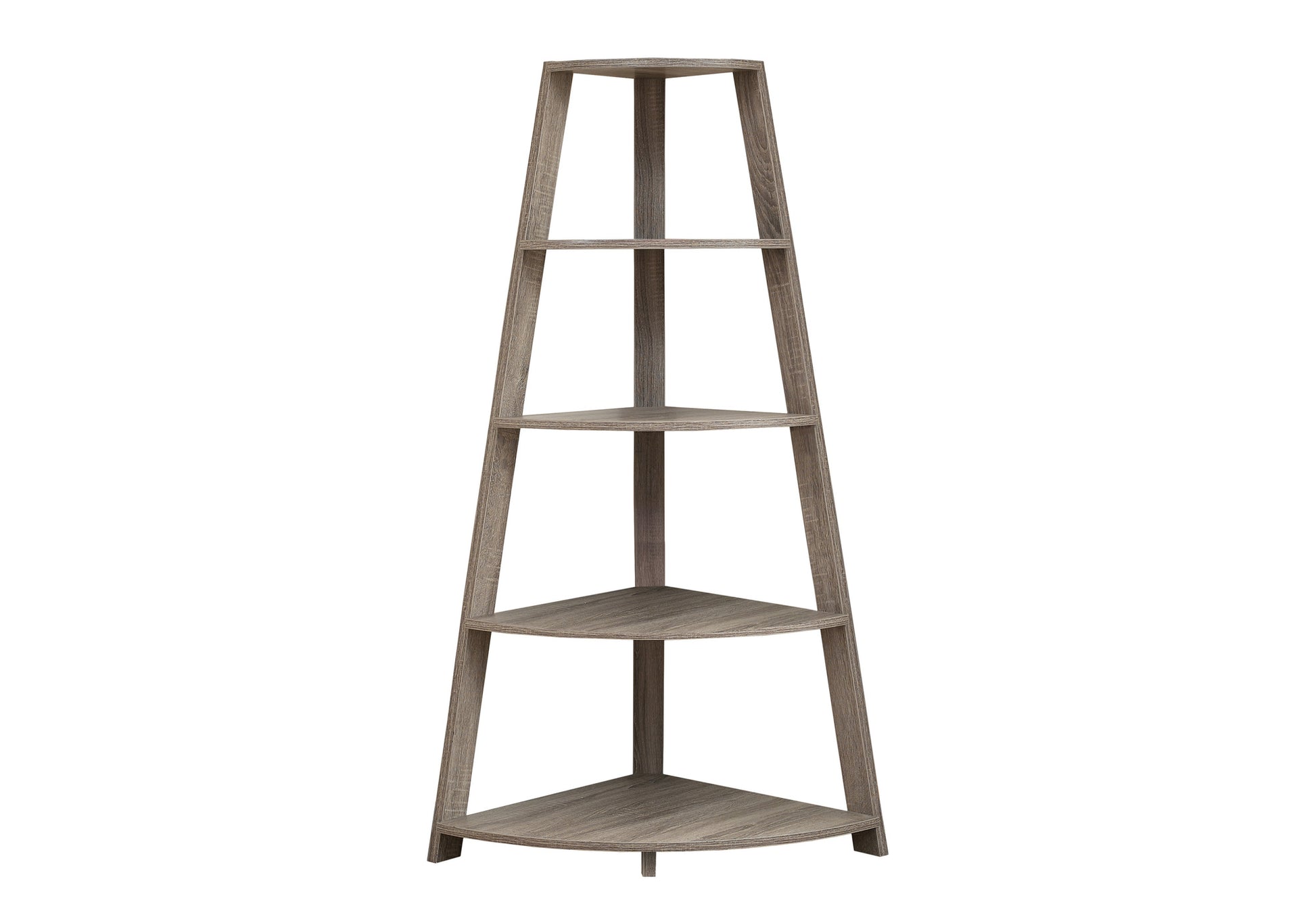 Bookshelf, Bookcase, Etagere, Corner, 4 Tier, 60"h, Office, Bedroom, Brown Laminate, Contemporary, Modern