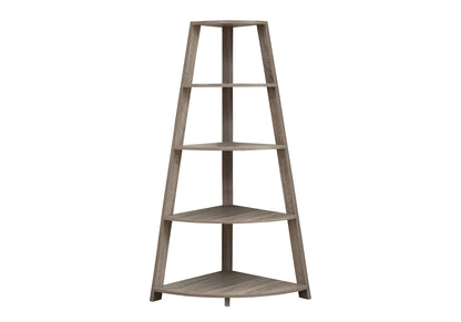 Bookshelf, Bookcase, Etagere, Corner, 4 Tier, 60"h, Office, Bedroom, Brown Laminate, Contemporary, Modern