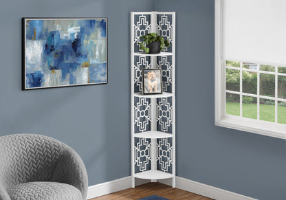 Bookshelf, Bookcase, Etagere, Corner, 4 Tier, 62"h, Office, Bedroom, White Laminate, White Metal, Transitional