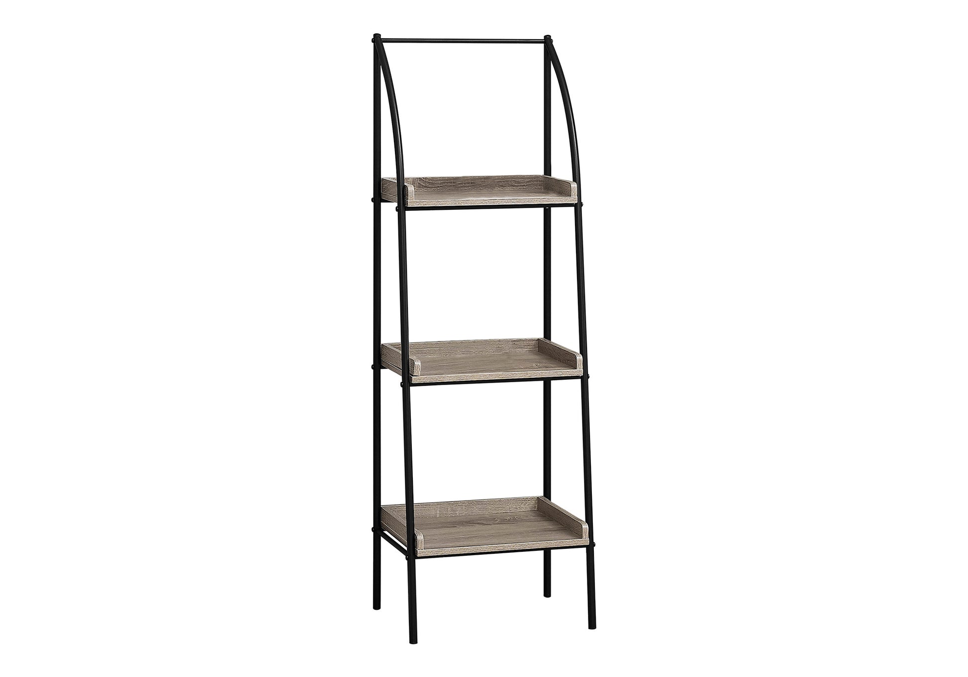 Bookshelf, Bookcase, Etagere, Corner, 3 Tier, 48"h, Office, Bedroom, Brown Laminate, Black Metal, Contemporary, Modern
