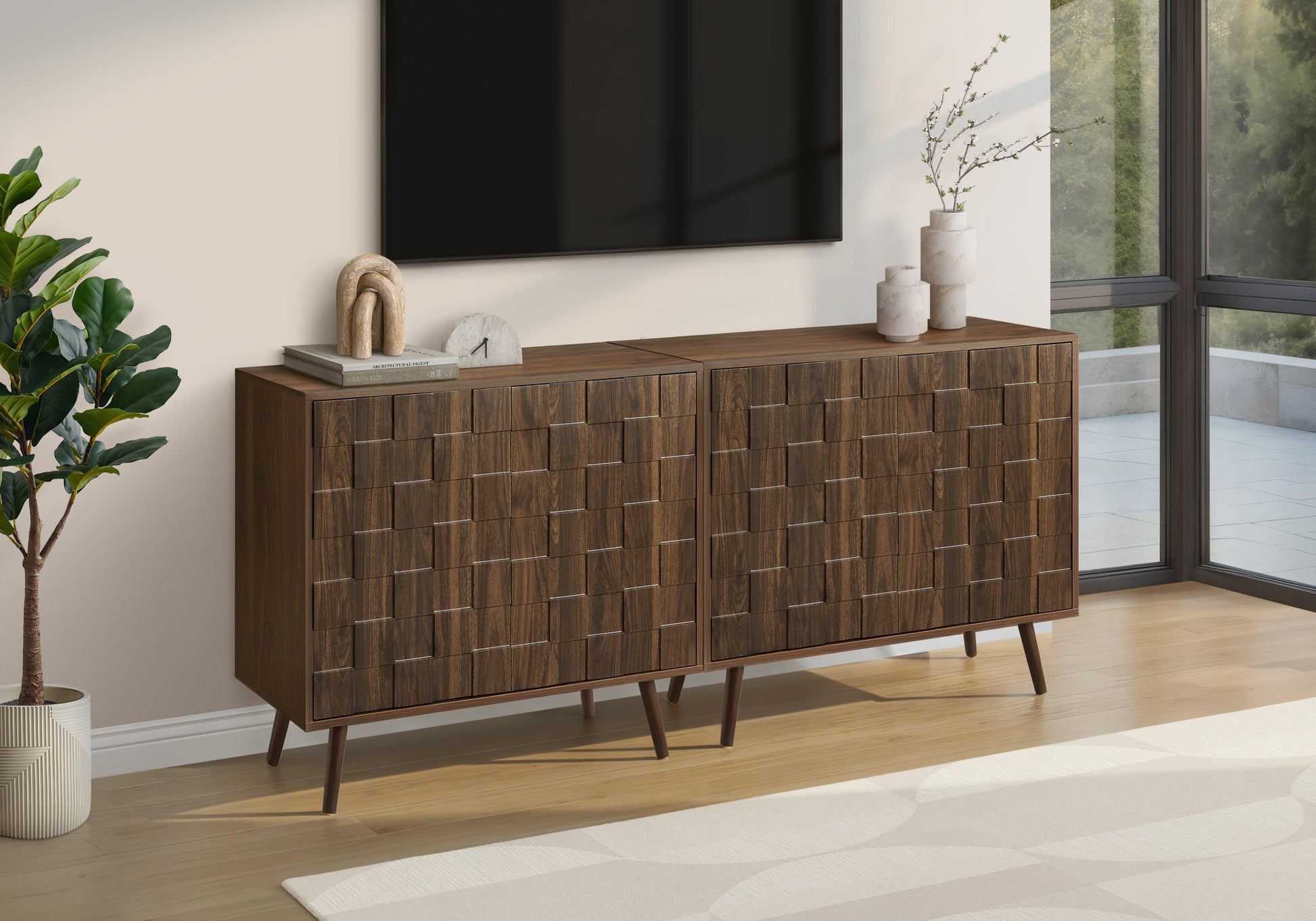 Dark Walnut Accent Chest Sideboard, 35.5" Wide Storage Cabinet for Living Room