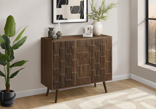Accent Chest, 36" Wide, 2 Door Cabinet, Storage, Decorative, Dark Walnut Laminate, Mid Century, Transitional