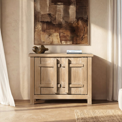 Rowan 48" Solid Reclaimed Pine 2-Door Crossbar Accent Storage Cabinet, Heritage Light Natural Brown