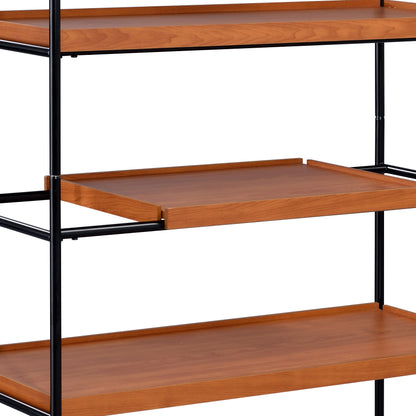 Oaken Honey Oak Bookshelf - Black Metal Display Shelf