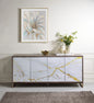 Paavan White Marble Paint Oak & Champagne Finish Console Cabinet