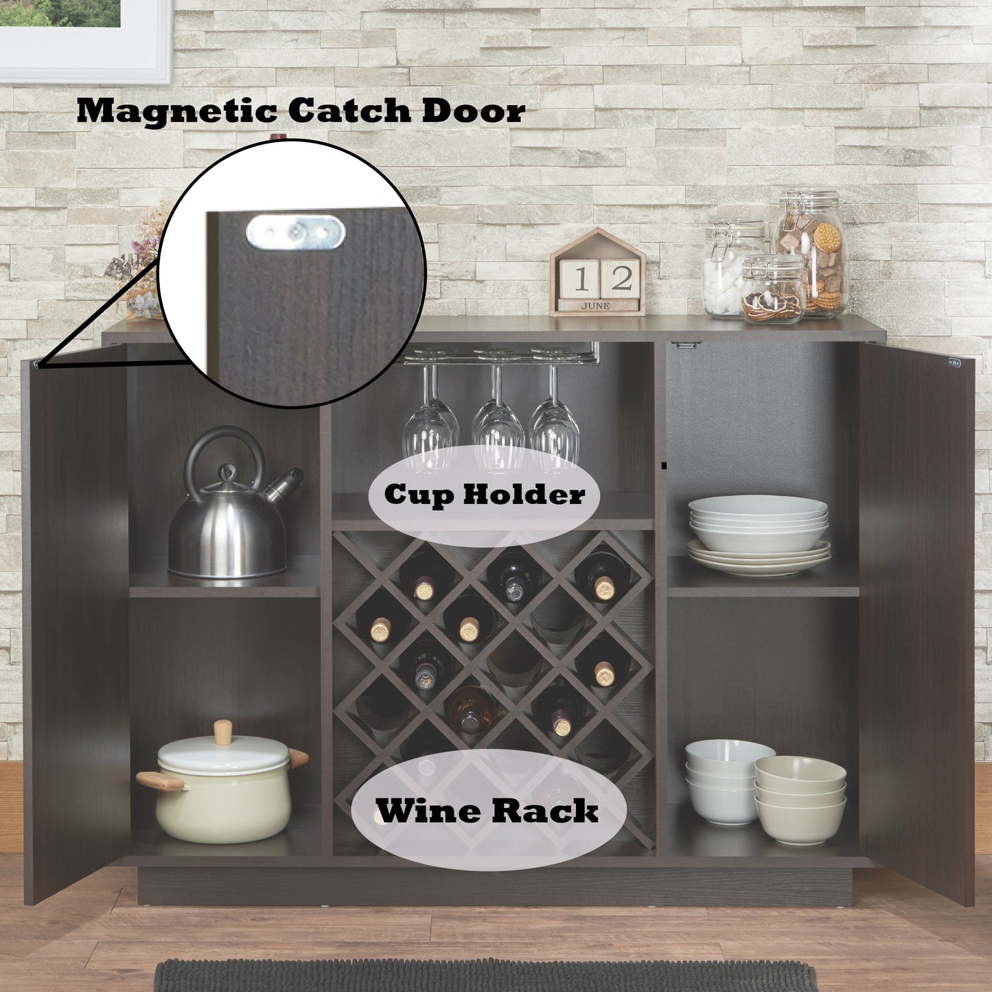 Espresso Wine Cabinet - 18 Bottle Storage