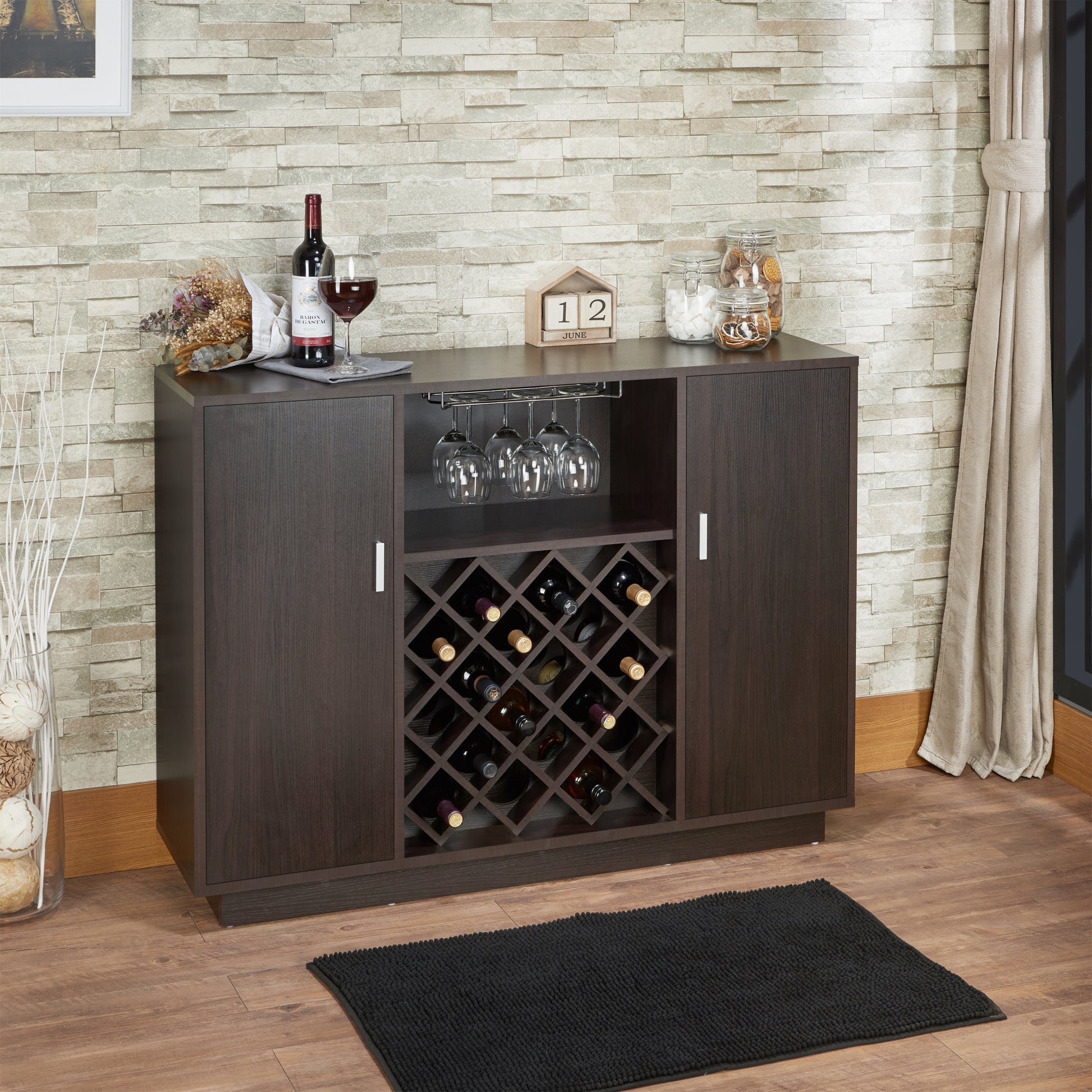 Espresso Wine Cabinet - 18 Bottle Storage