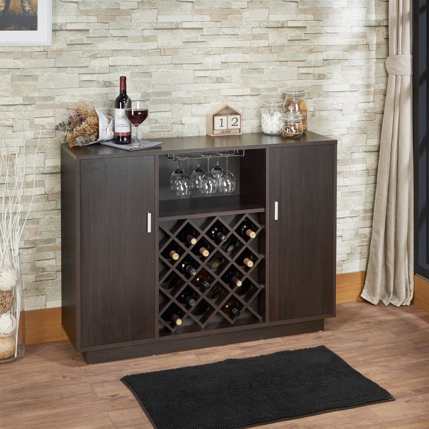 Espresso Wine Cabinet - 18 Bottle Storage