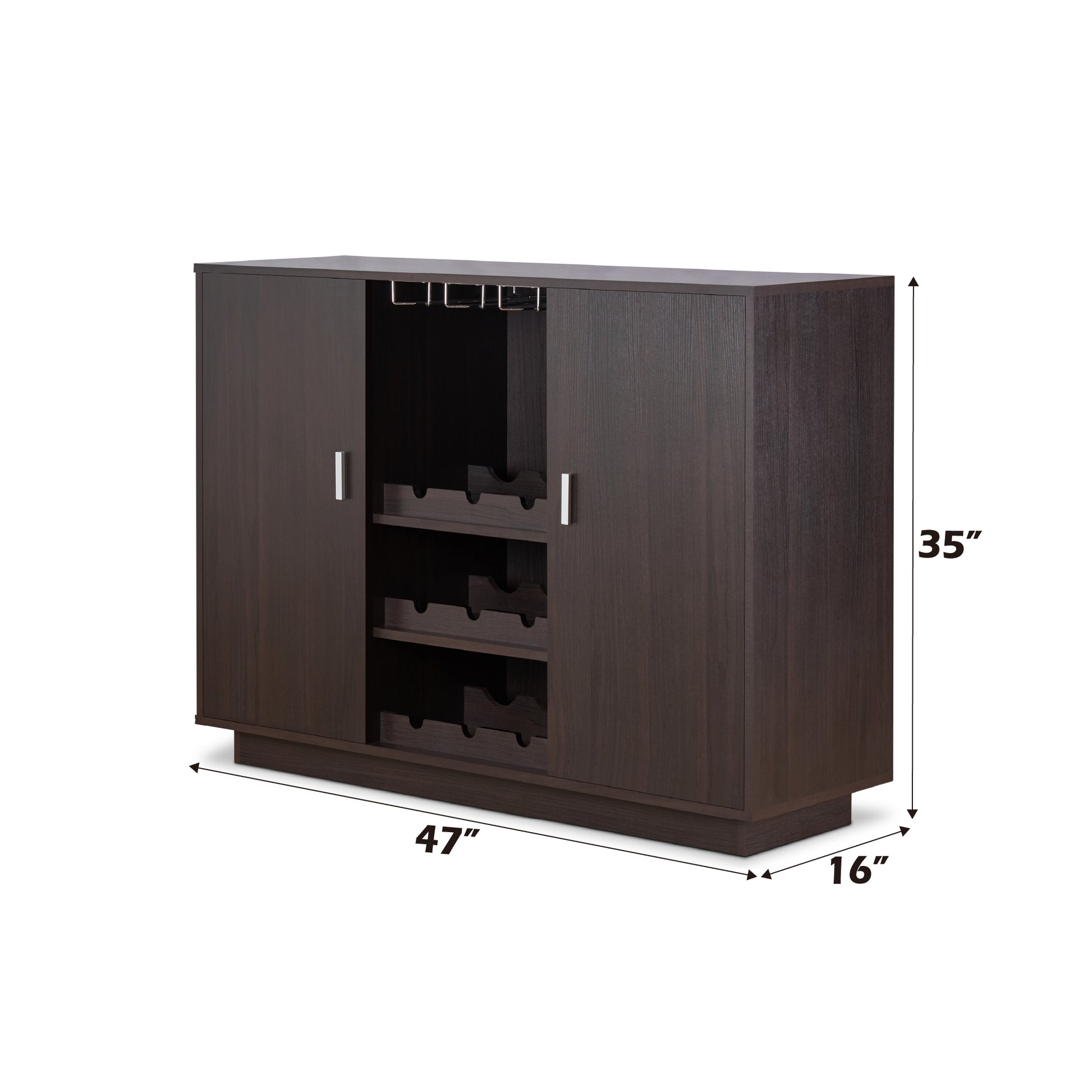 Espresso Wine Cabinet with Storage Shelves for Living Room