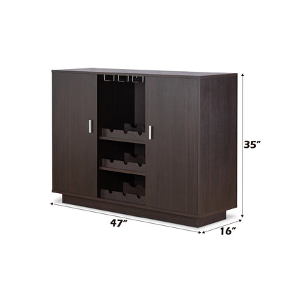 Espresso Wine Cabinet with Storage Shelves for Living Room