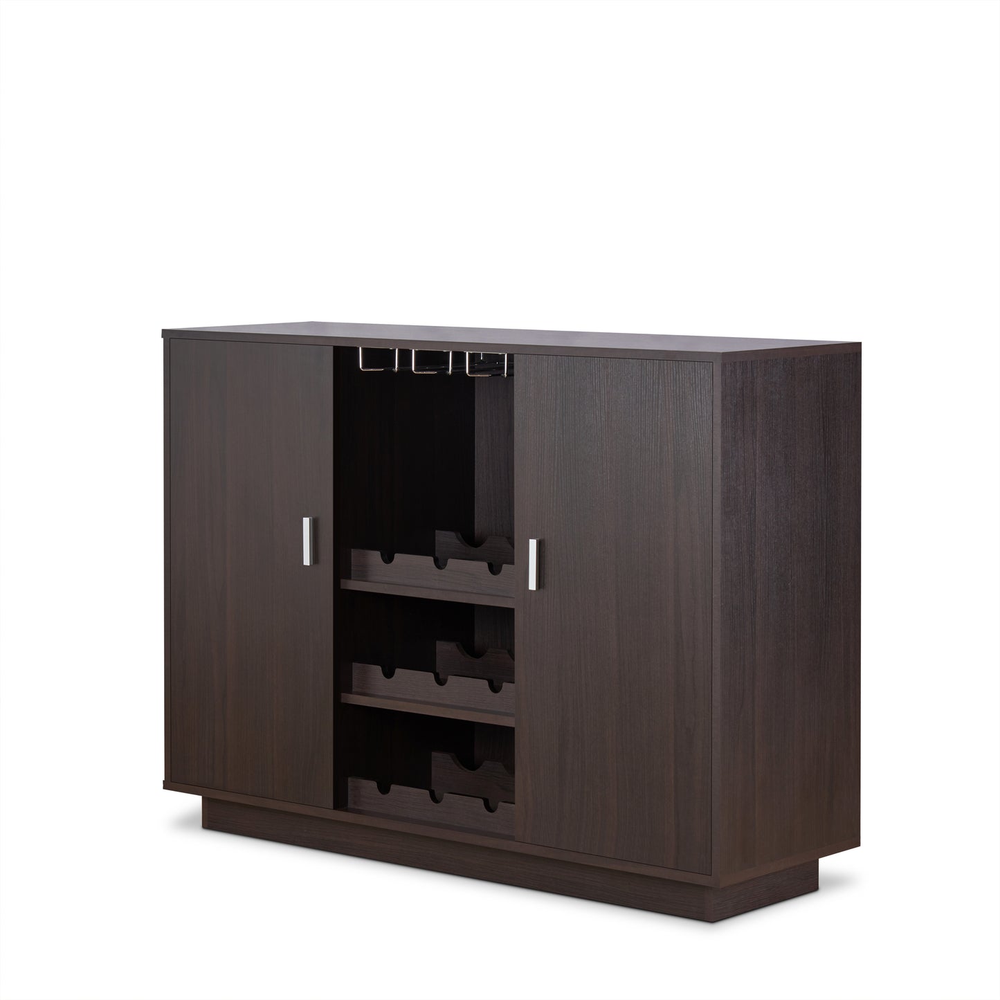 Espresso Wine Cabinet with Storage Shelves for Living Room