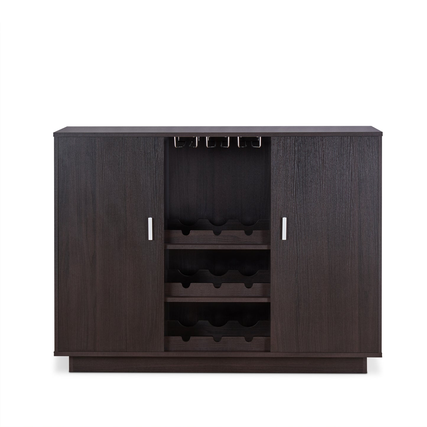 Espresso Wine Cabinet with Storage Shelves for Living Room