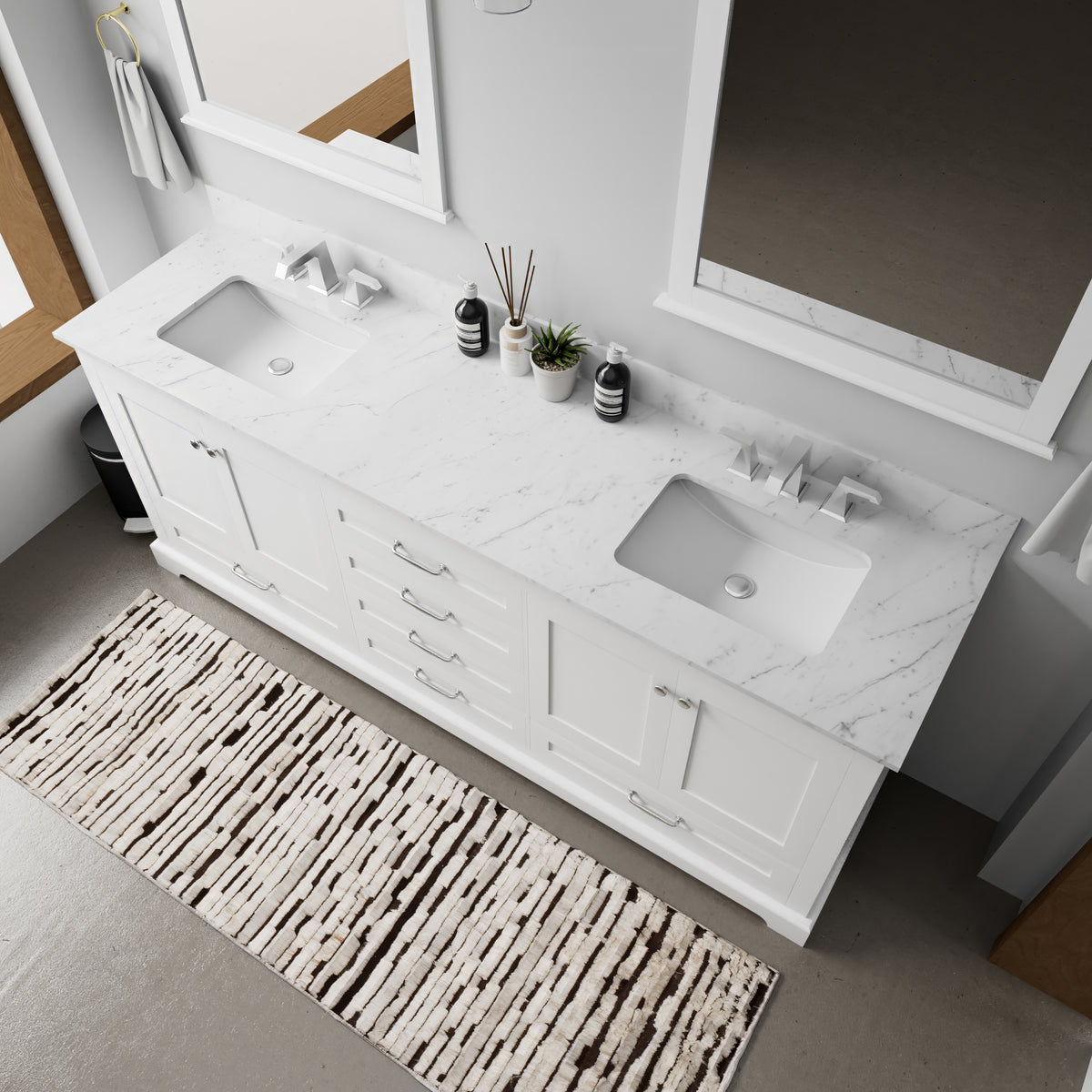 White Double Bath Vanity - 80" Wide Storage Cabinet