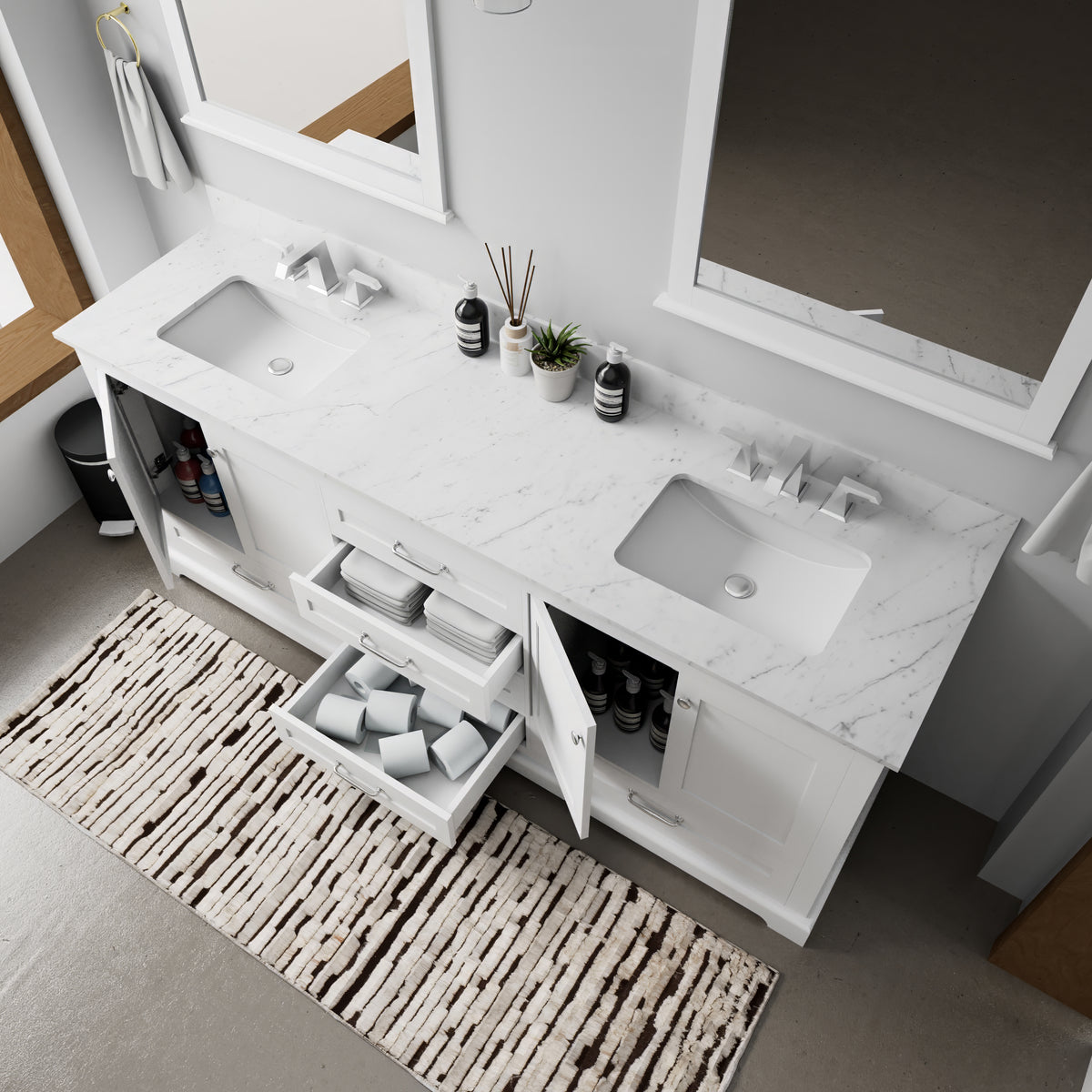 White Double Bath Vanity - 80" Wide Storage Cabinet
