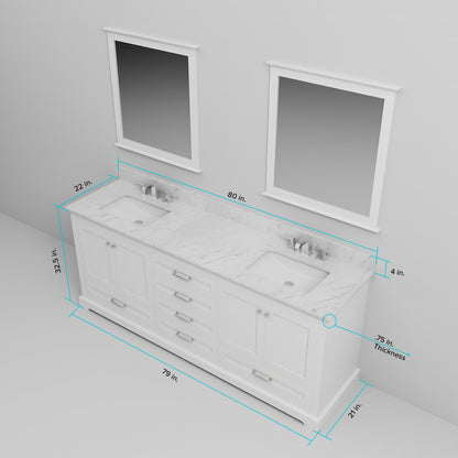 White Double Bath Vanity - 80" Wide Storage Cabinet