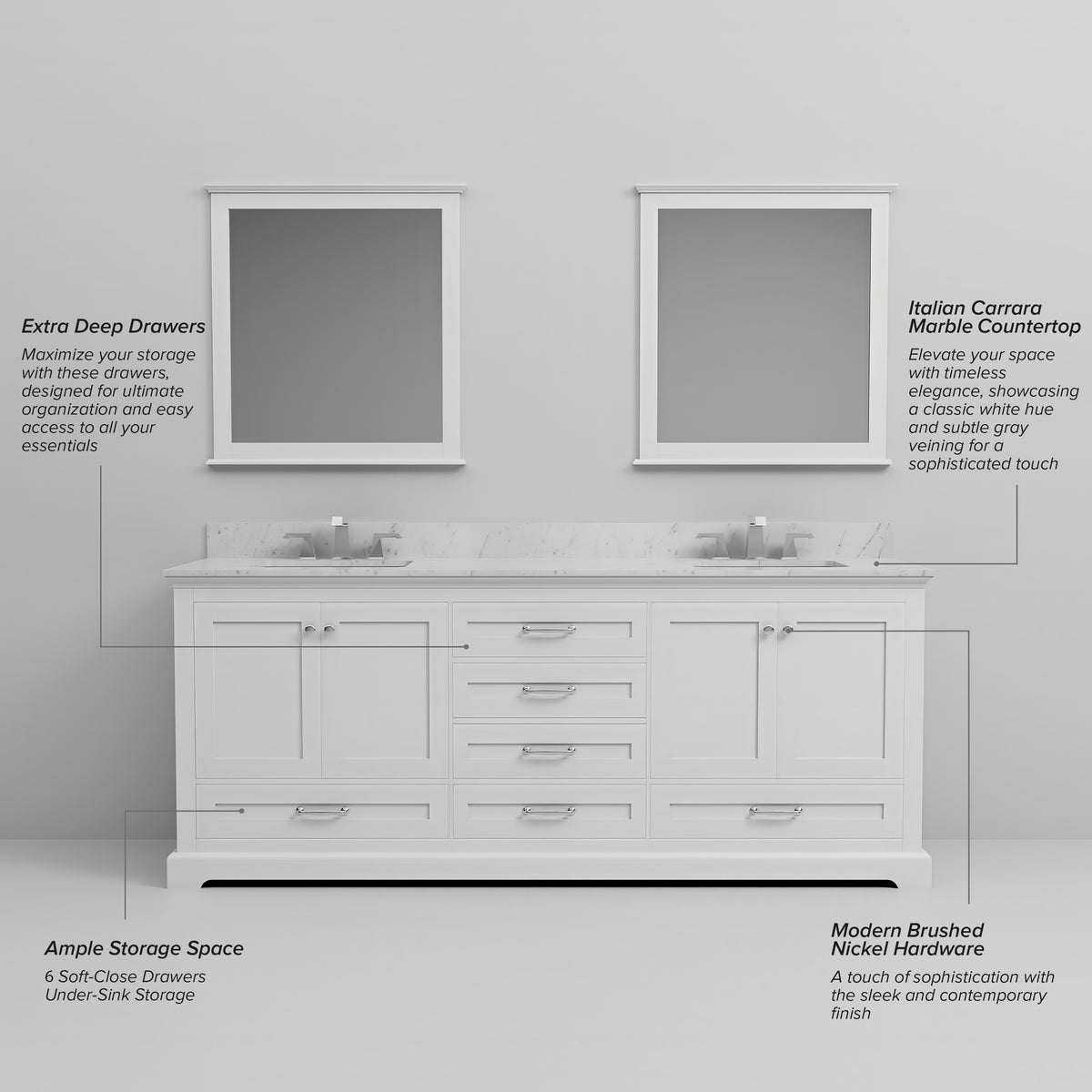 White Double Bath Vanity - 80" Wide Storage Cabinet