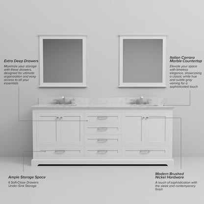White Double Bath Vanity - 80" Wide Storage Cabinet