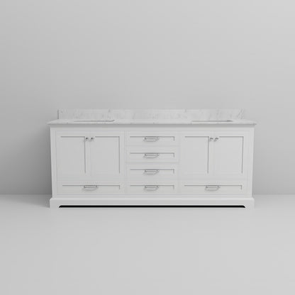 White Double Bathroom Vanity with Marble Top