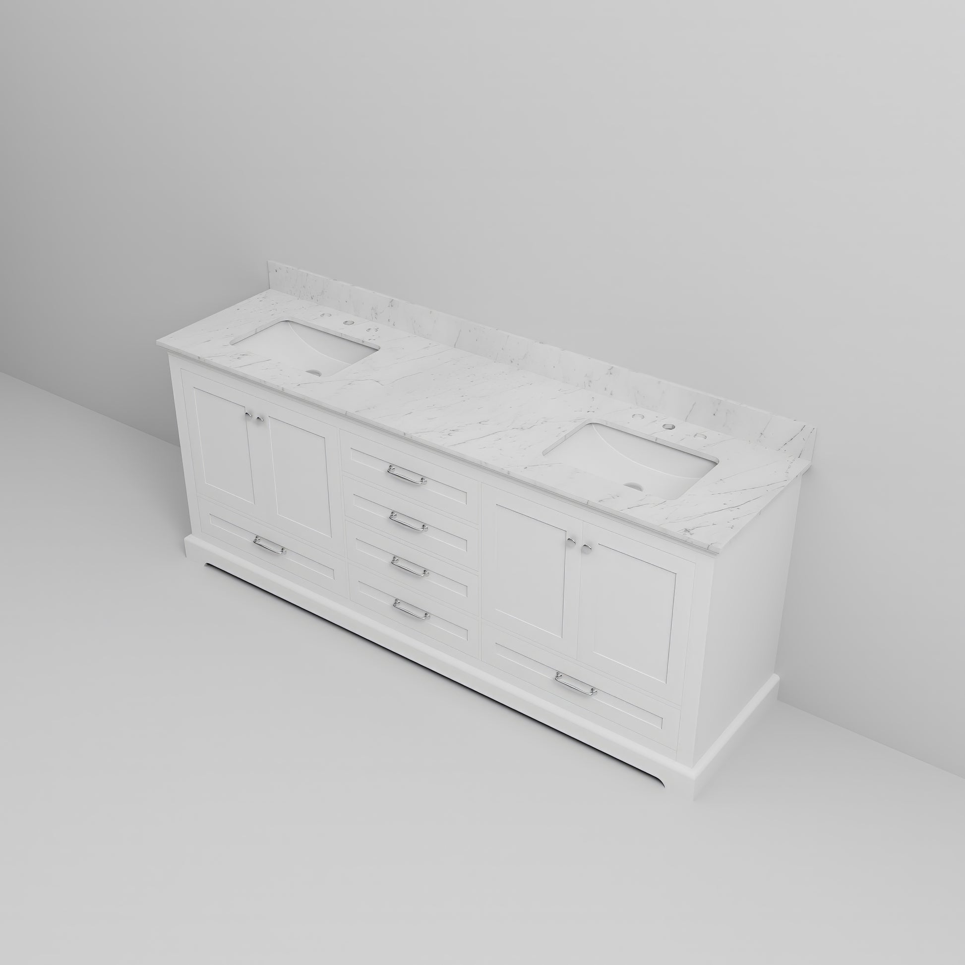 White Double Bathroom Vanity with Marble Top