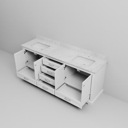 White Double Bathroom Vanity with Marble Top