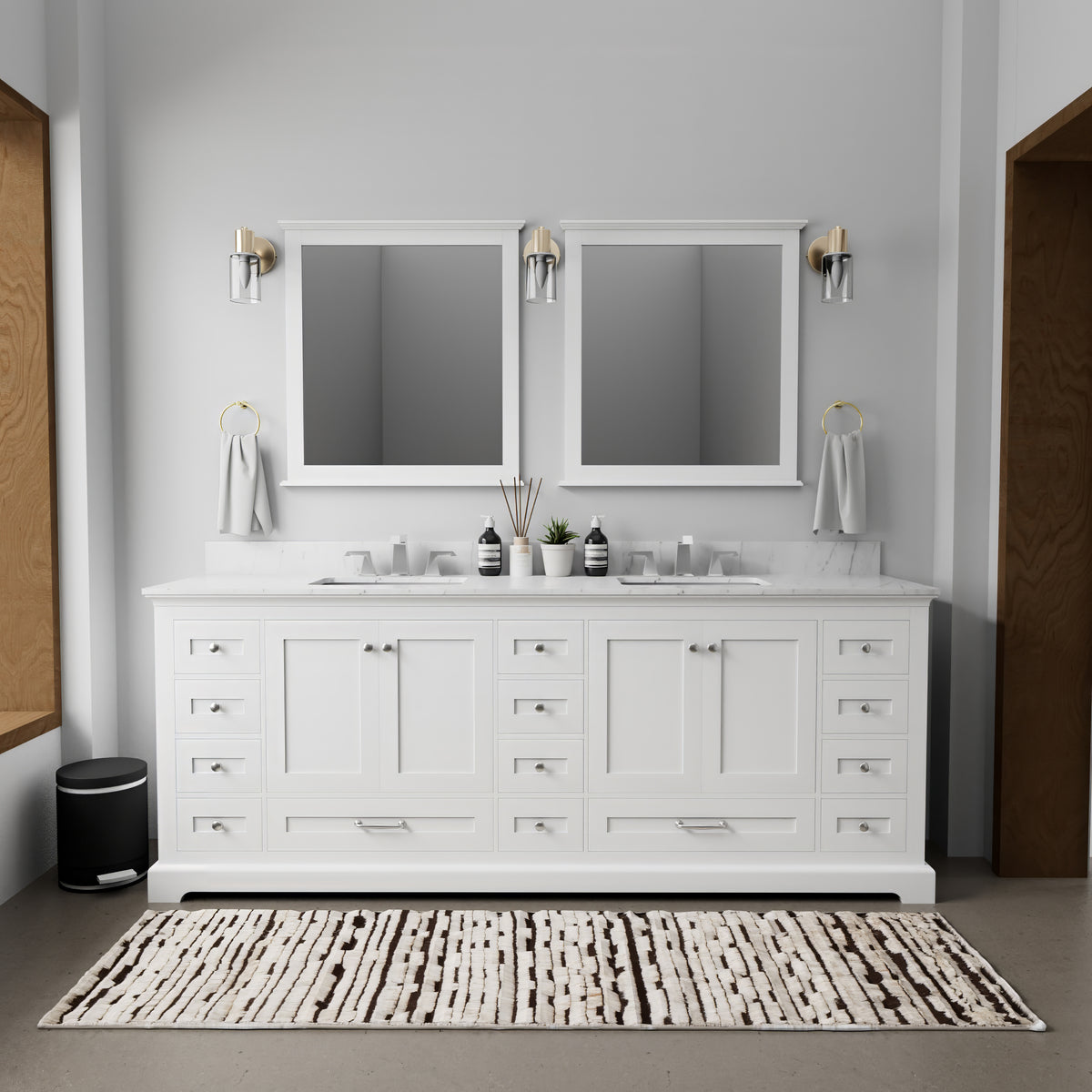 White Double Bath Vanity - 84" Wide Storage Cabinet