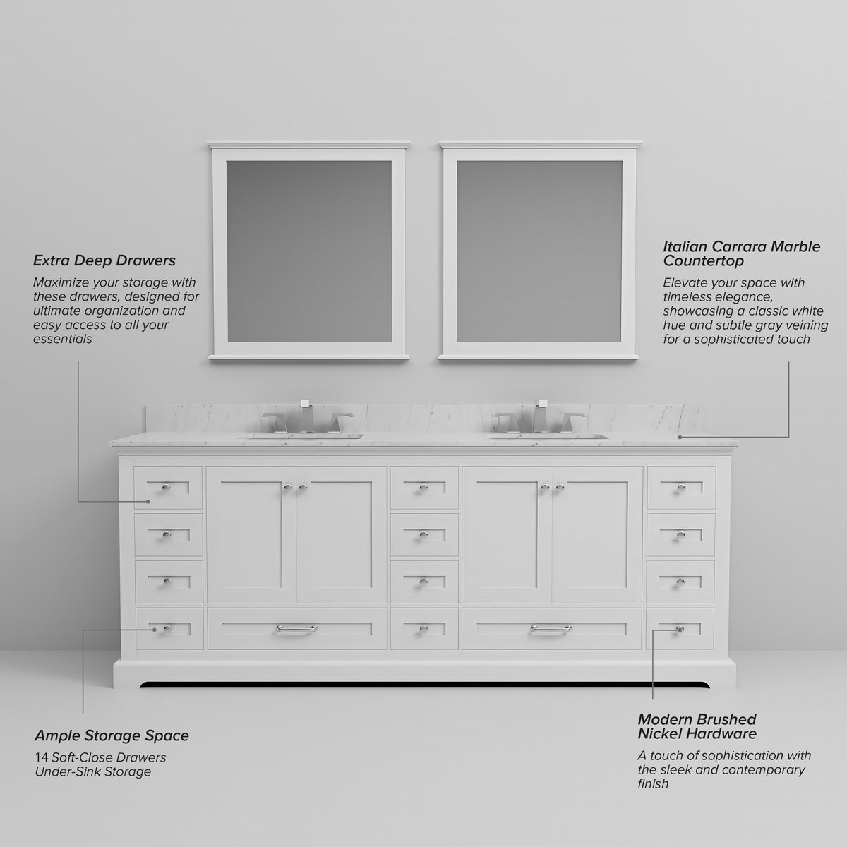 White Double Bath Vanity - 84" Wide Storage Cabinet
