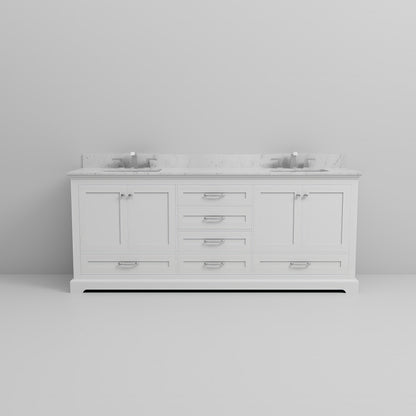 White Double Bathroom Vanity with Marble Top