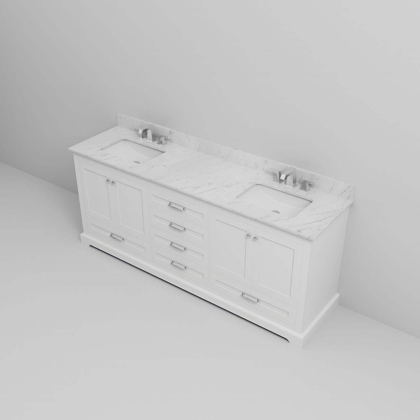 White Double Bathroom Vanity with Marble Top