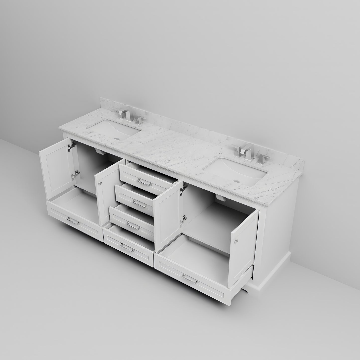 White Double Bathroom Vanity with Marble Top