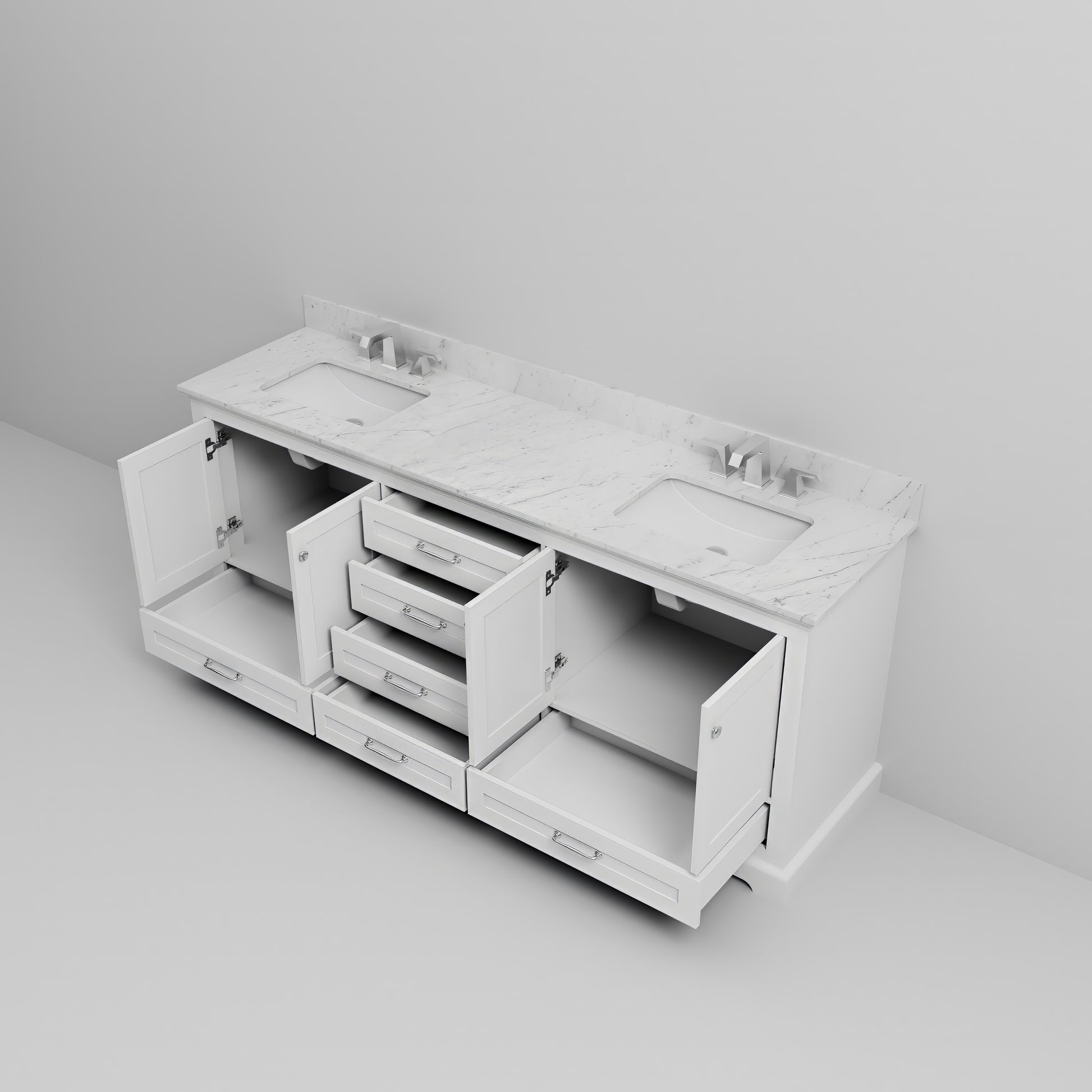 White Double Bathroom Vanity with Marble Top