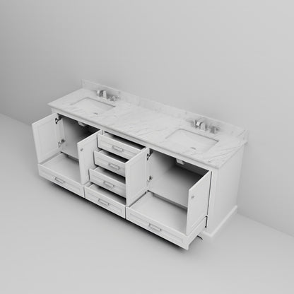White Double Bathroom Vanity with Marble Top