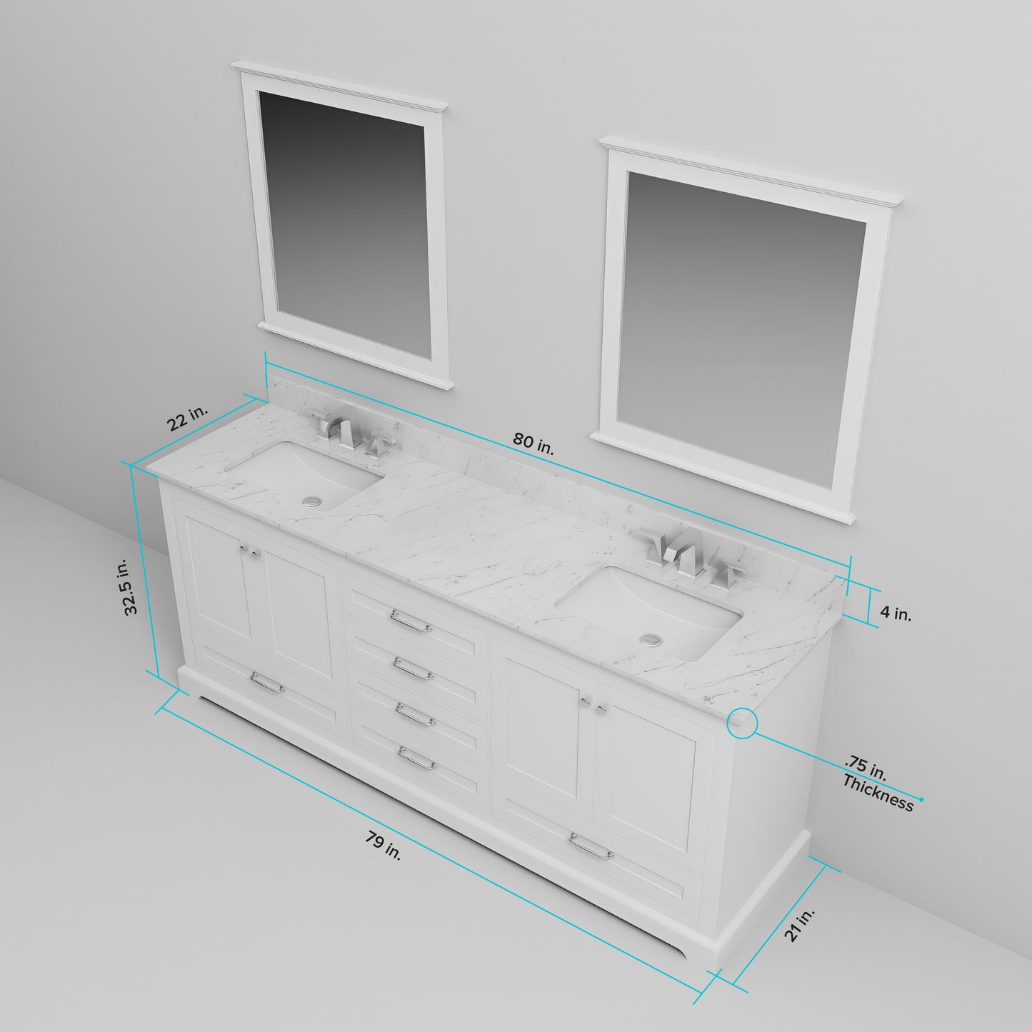 White Double Bathroom Vanity with Marble Top