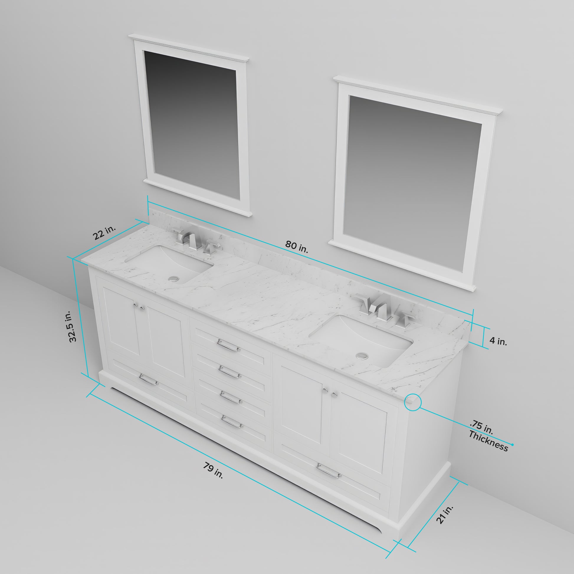 White Double Bathroom Vanity with Marble Top