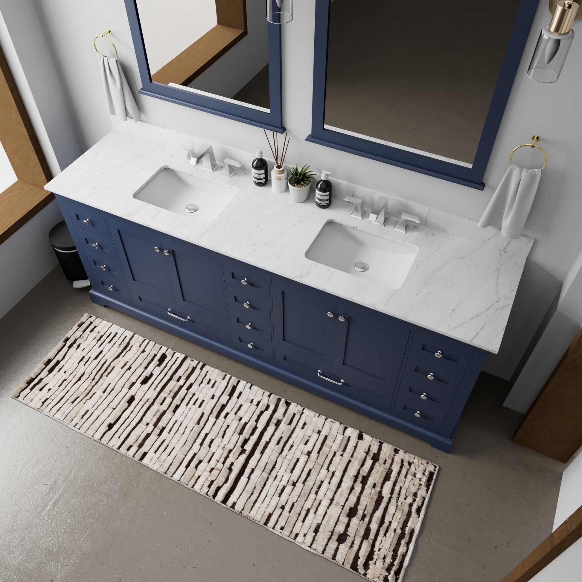 Navy Blue Double Bathroom Vanity with Marble Top