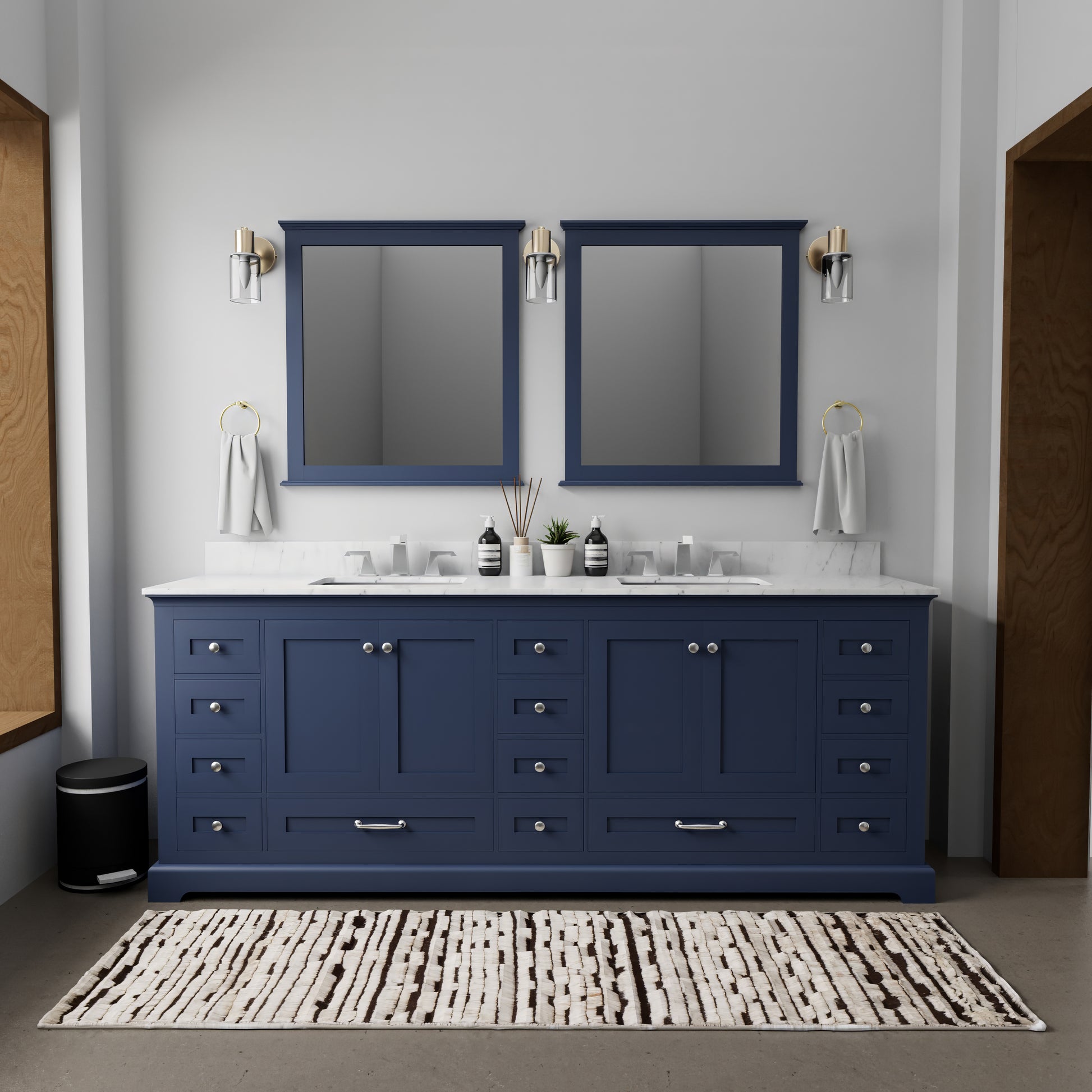 Navy Blue Double Bathroom Vanity with Marble Top