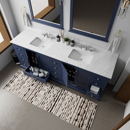 Navy Blue Double Bathroom Vanity with Marble Top