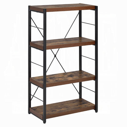 Industrial Style 1pc Bookshelf Black Metal Frame Wooden Weathered Oak Finish Home Office Furniture