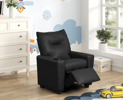 Evelyne 23"W Black PU Leather Kids Recliner Chair with Cupholder