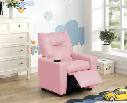 Evelyne 23"W Pink PU Leather Kids Recliner Chair with Cupholder