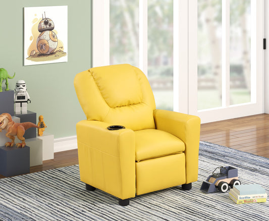Carisa 23"W Yellow PU Leather Kids Recliner Chair with Cupholder