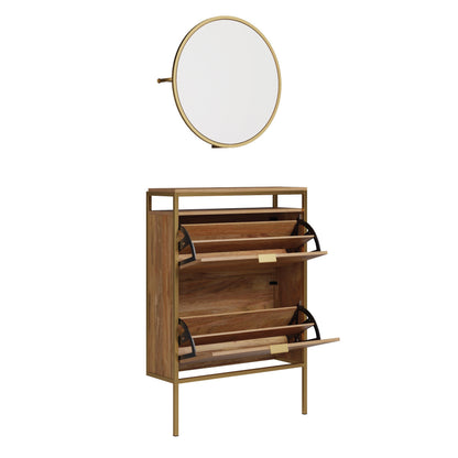 Wall-mounted Shoe Cabinet with Mirror, Brown finish