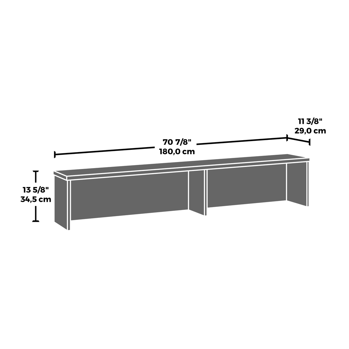 70" Brown Office Hutch with 4 Shelves