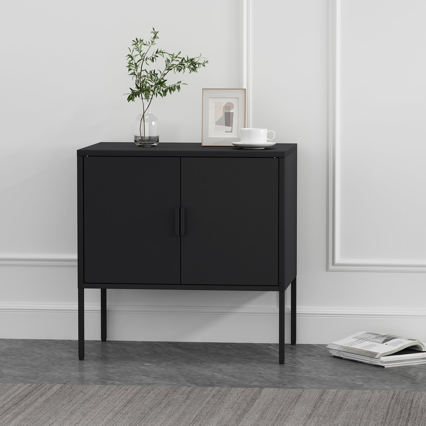 Black Steel Accent Cabinet - 23.6" Storage Unit