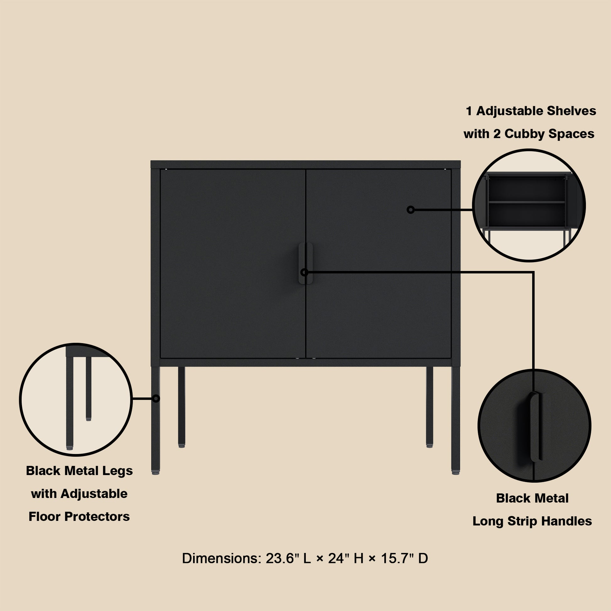 Black Steel Accent Cabinet - 23.6" Storage Unit