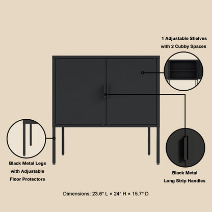 Black Steel Accent Cabinet - 23.6" Storage Unit