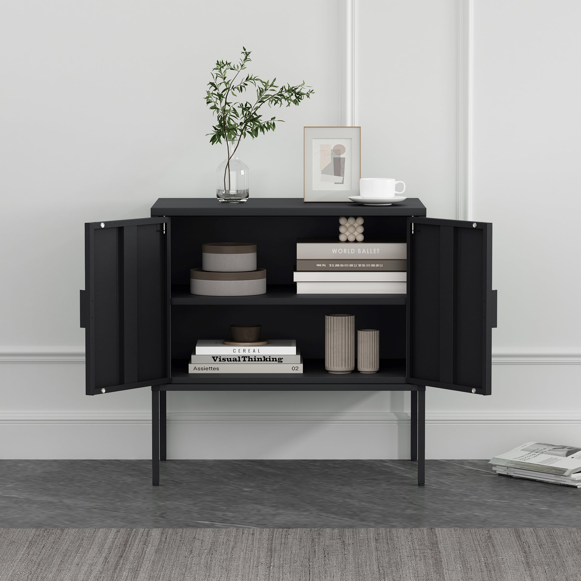 Black Steel Accent Cabinet - 23.6" Storage Unit