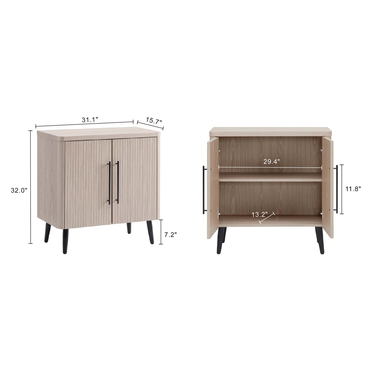 31.1" Whitewashed Oak Accent Cabinet - Mid-Century Style