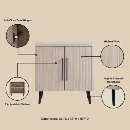 31.1" Whitewashed Oak Accent Cabinet - Mid-Century Style