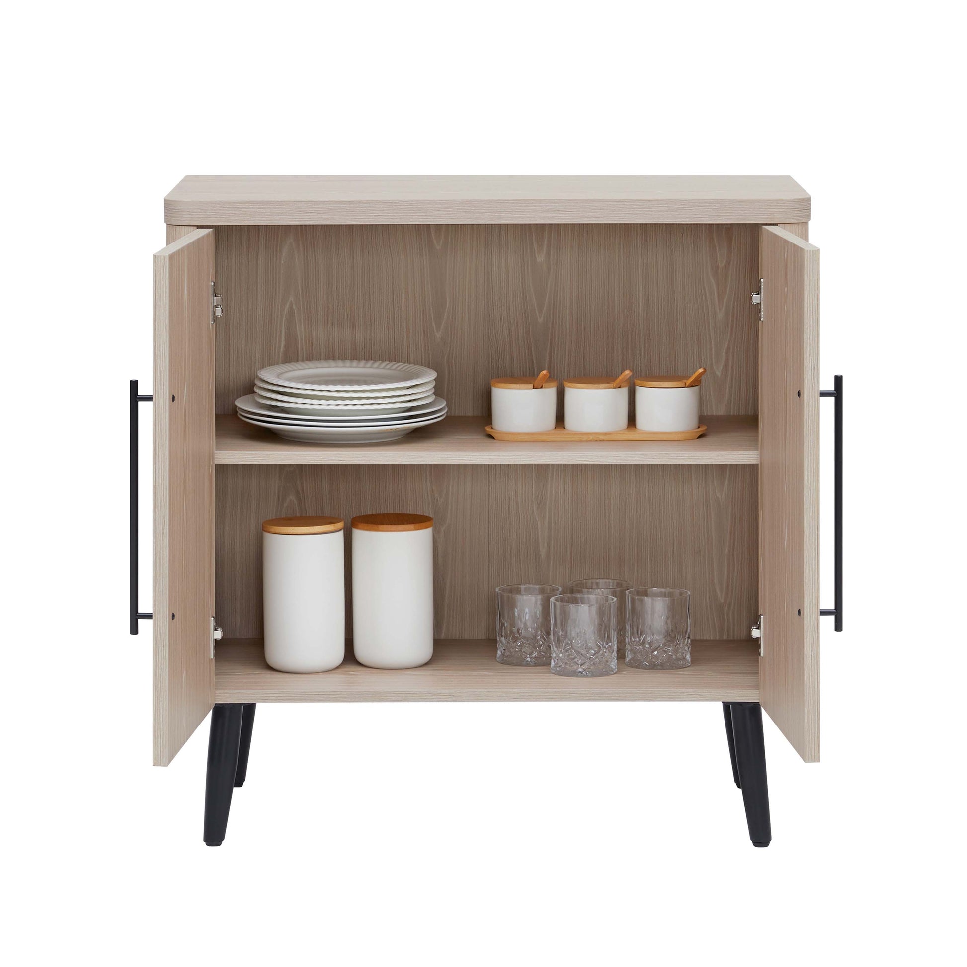 31.1" Whitewashed Oak Accent Cabinet - Mid-Century Style