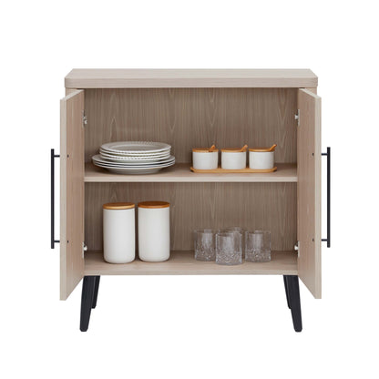 31.1" Whitewashed Oak Accent Cabinet - Mid-Century Style